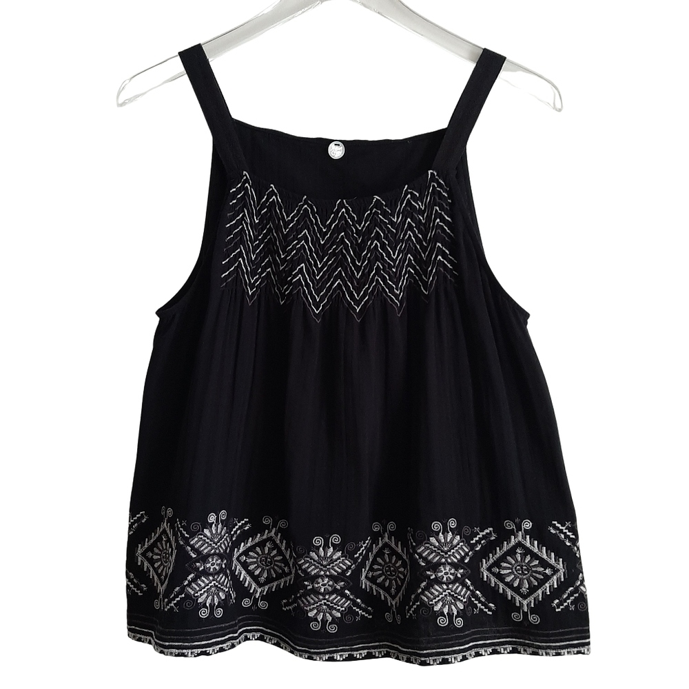 Margaret Oleary 100% Cotton Embroidery Cami Black And White Top Size Medium
